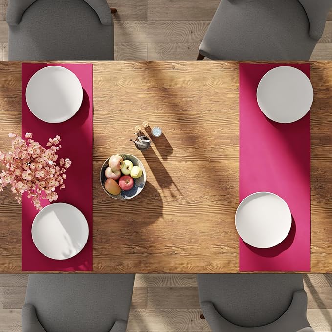 Encasa XO Table Runner 13"x36" Long | Cotton Canvas Fabric | Hot Pink Solid Color | Machine Washable & Durable