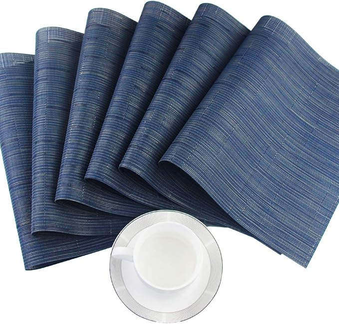 PIGCHCY Placemats Set of 8 Washable Durable Place Mats Vinyl Heat Resistant Non-Slip Table Mats Indoor Outdoor (Midnight Blue)
