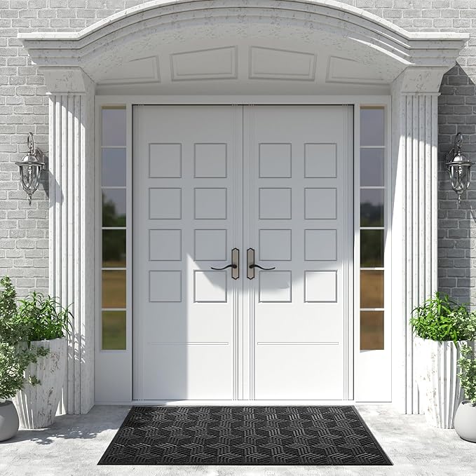 Yimobra Extra Large Door Mat 60x32, All-Season Waterproof Outdoor Mats for Front Door Entrance with Drainage Holes, Heavy Duty Non-Slip Doormat for Garage Patio Entryway Indoor, Black