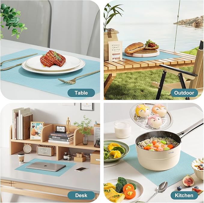 Placemats Set of 8，Non-Slip PVC Weave Table Mats Easy to Clean，Heat Resistant Place Mats for Kitchen Dining Table Decoration Indoor Outdoor，Blue