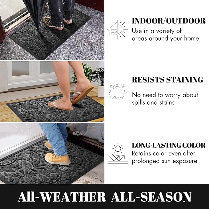 Yimobra Door Mat Outside Entrance 29.5x17, Waterproof Sturdy Outdoor Mats for Front Door, Heavy Duty Non-Slip Doormat for Garage Patio Entryway Indoor, Easy Clean, Grey