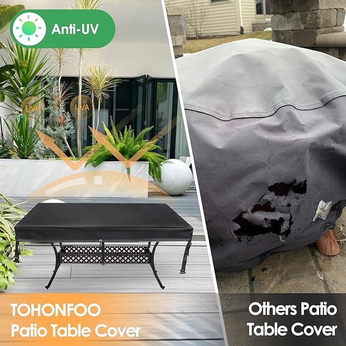 TOHONFOO Rectangular Patio Table Cover - Waterproof Anti-UV Outdoor Table Cover - Outdoor Patio Furniture Cover 100" L x 50" W x 6" H