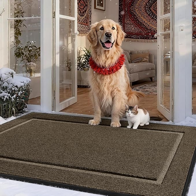 Extra Large Front Door Mat Outside Entrance Indoor Doormat, 60" x 34" Outdoor Mats for Patio Waterproof, Outdoor Door Mats for Outside Entry, Indoor Rugs for Entryway, Sturdy Natural Rubber, Begie