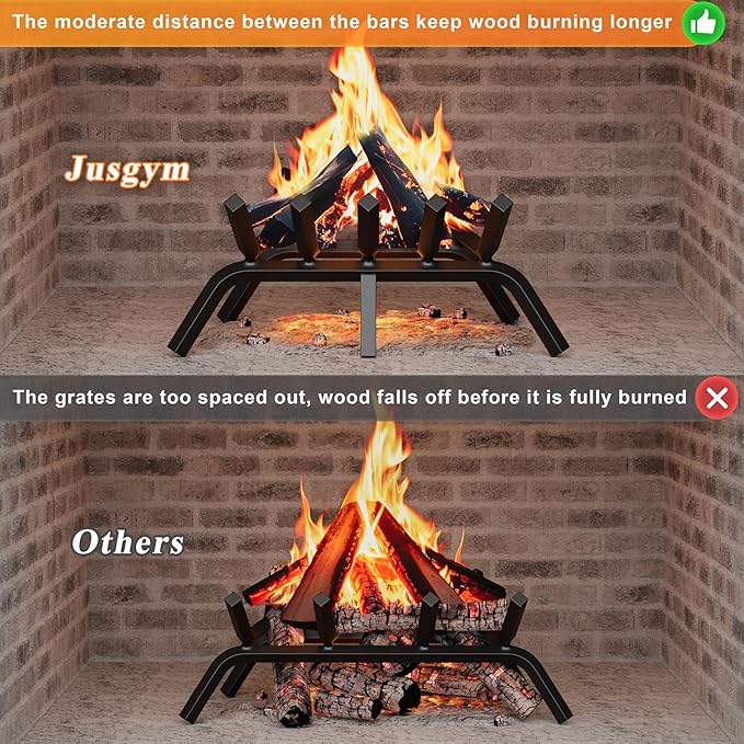Fireplace Grate 17 Inch, Solid Steel Heavy Duty Fireplace Log Holder with 6 Support Legs, Fireplace Log Grate for Indoor Fireplace & Outdoor In-ground Firepit