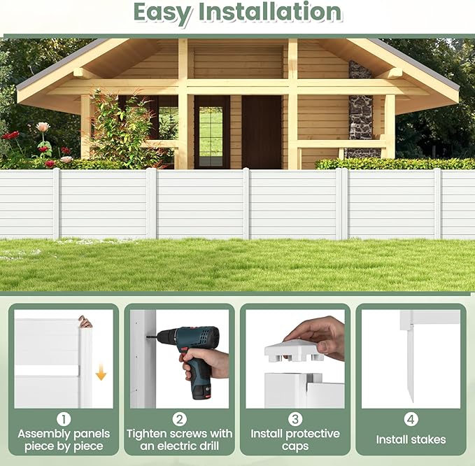 Giantex 2 Panels Air Conditioner Fence, 48''W x 36''H Outdoor Privacy Screen with 3 Stakes, Decorative Trash Can Enclosure, PVC Vinyl Freestanding Fences for Garden Lawn AC Unit Pool Pump, White