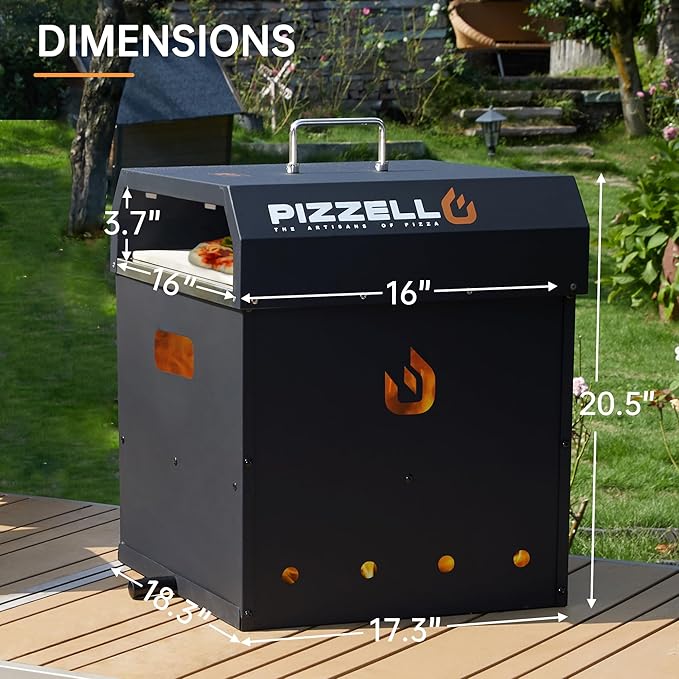 PIZZELLO 4-in-1 Outdoor Pizza Oven 16" Wood Fired Outside Oven 2-Layer Detachable Pizza Maker with Pizza Stone, Pizza Peel, Cover, Cooking Grill Grate, Pizzello Gusto