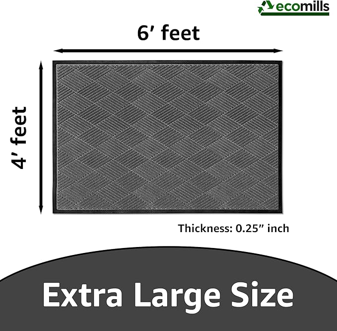 Ecomills Deluxe Diamond Entrance Door Mat, XX-Large Heavy Duty Absorbent Rubber Rug, Charcoal, 4’ X 6’ feet