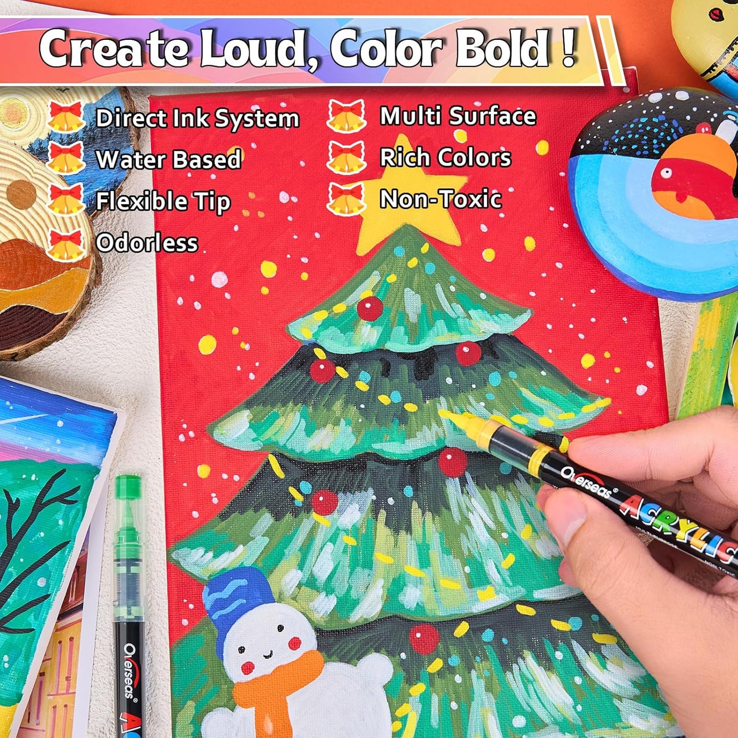 Overseas Acrylic Paint Markers 120 Colors, Brush Tip Paint Pens with Automatic Ink Control System, Quick Drying Liquid Ink Acrylic Marker for Rock, Wood, Canvas, Glass, Fabric, Metal, Plastic, Rubber