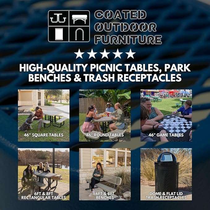 COATEDOUTDOORFURNITURE Heavy-Duty Portable Outdoor Picnic Table with Umbrella Hole, Expanded Metal Patio Dining Furniture Made in America (46" Round Top, Textured Sand)