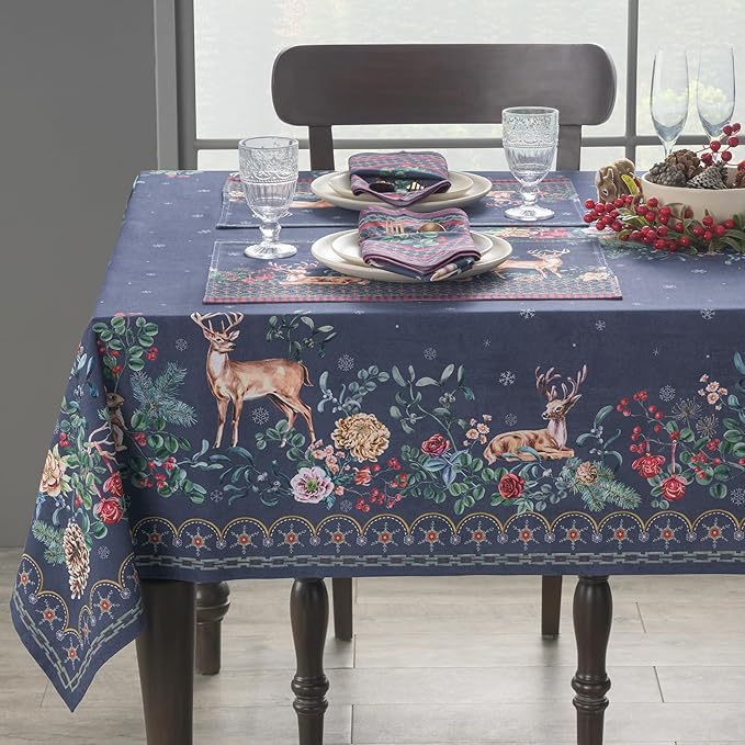 Maison d' Hermine Table Cloth Rectangle Table 100% Cotton 60 x 90 Inches Fall Tablecloth Reusable Everyday Use for Thanksgiving Christmas Decorations Dining Farmhouse Party (Christmas Joy)