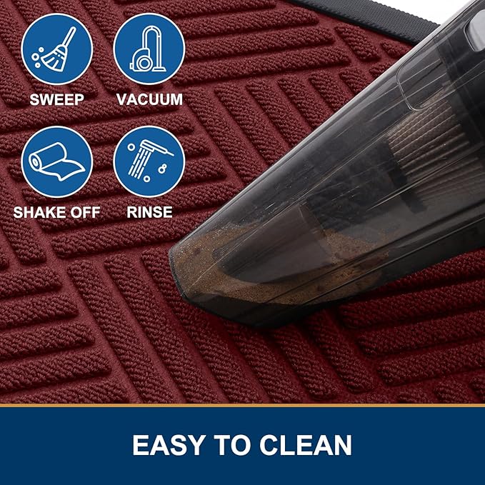 Smiry Half Circle Front Door Mat Outside Entrance,Heavy Duty Outdoor Indoor Natural Rubber Doormat,Non Slip,Trap Dirt and Moisture,Easy Clean,Low Profile Patio Porch Entryway Mat,29.5x17, Wine Red