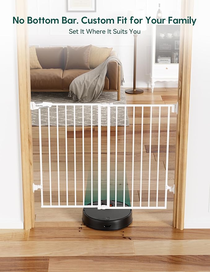 Babelio Baby Gate for Stairs, Kitchen & Doorways, No Bottom Bar| Easy Installation| One-Handed Operation| Auto-Close| Hardware Mount (Drill Needed) Safety Dog Gate (White - 2 Pcs, 26-43" W, 28" H)