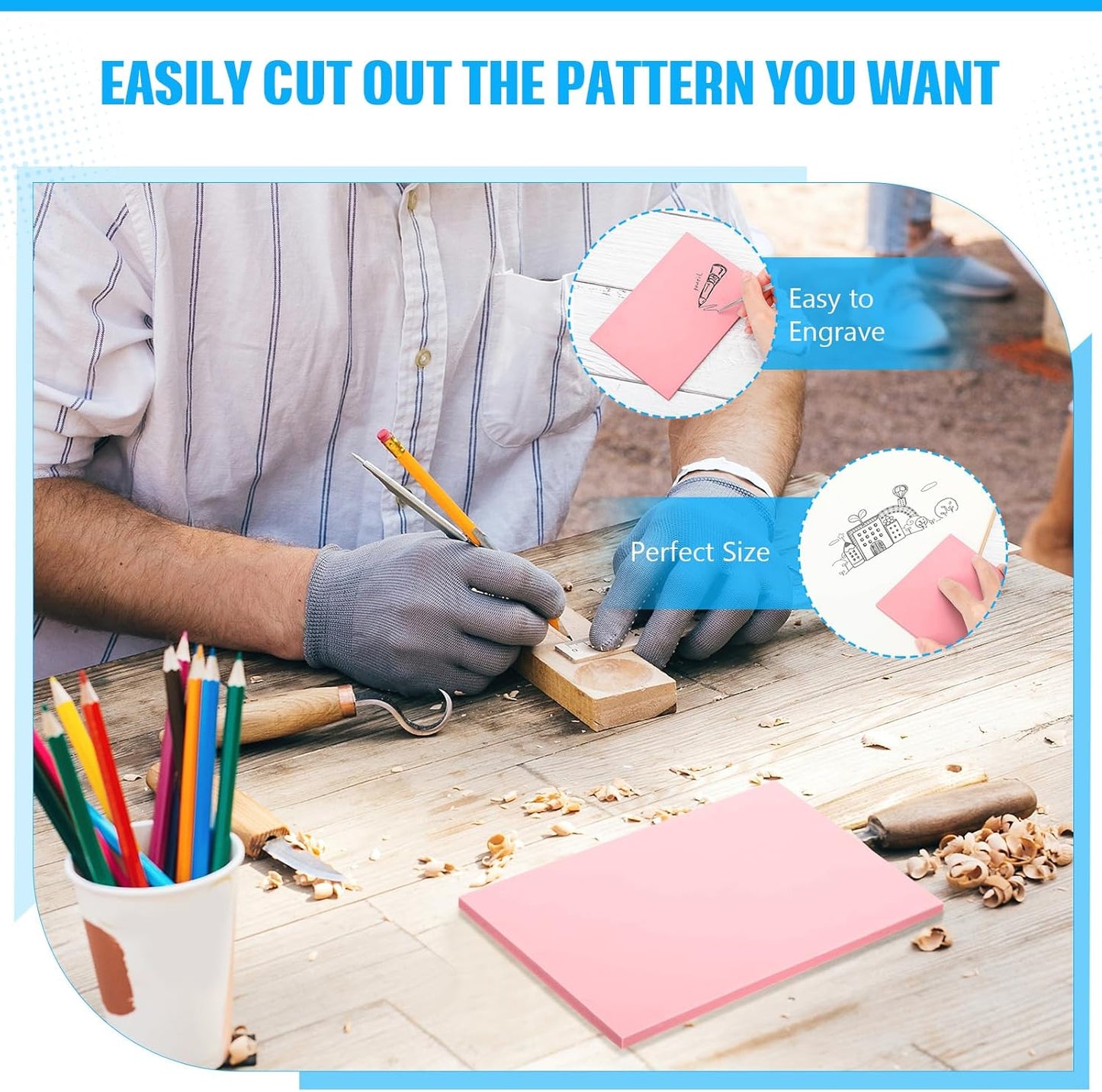 16 Pcs 4" x6“ Pink Rubber Art Soft Linoleum Carving Block, Rubber Crafts Linocut Block for Printmaking,Stamp Carving Block