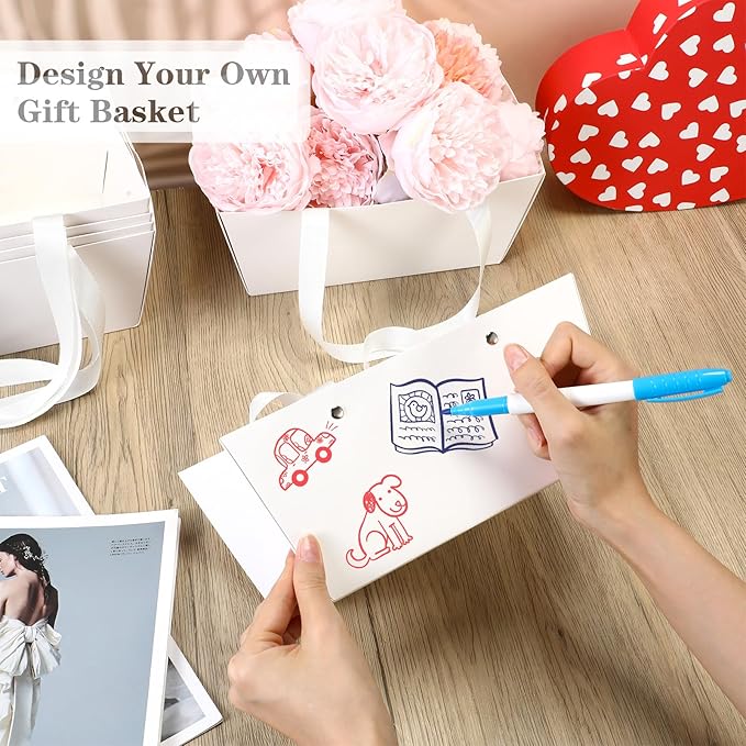 Glenmal 72 Pcs Baskets for Gifts Waterproof Empty Kraft Basket Bulk with Handles 9.8 x 6.5 x 4.3'' Gift Basket Empty to Fill for Wedding Party Christmas Valentines(White)