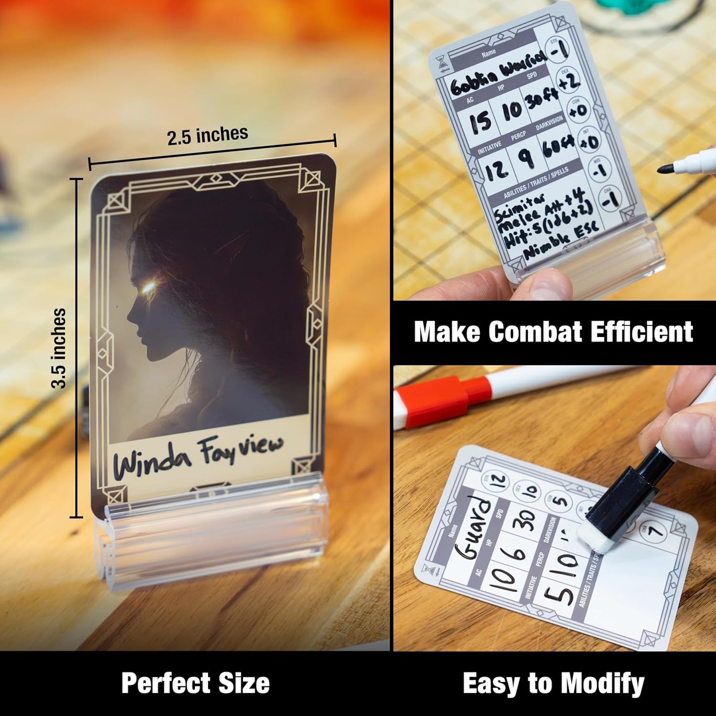 TIDYBOSS DND Combat Tracker & Initiative Set of 50pcs Erasable Acrylic Top on Screen with Character, Monster Insert Cards DM Tools, Accessories for Dungeons and Dragons, TTRPGs