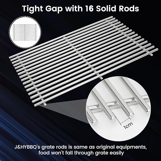 J&HYBBQ 17.4" Stainless Steel Grill Grates for Weber Spirit 300 & Spirit II 300 Series, Spirit 700, Genesis Silver/Gold/Platinum, Genesis 1000-3500 – Non-Stick, Rust-Resistant, Durable Cooking Grates