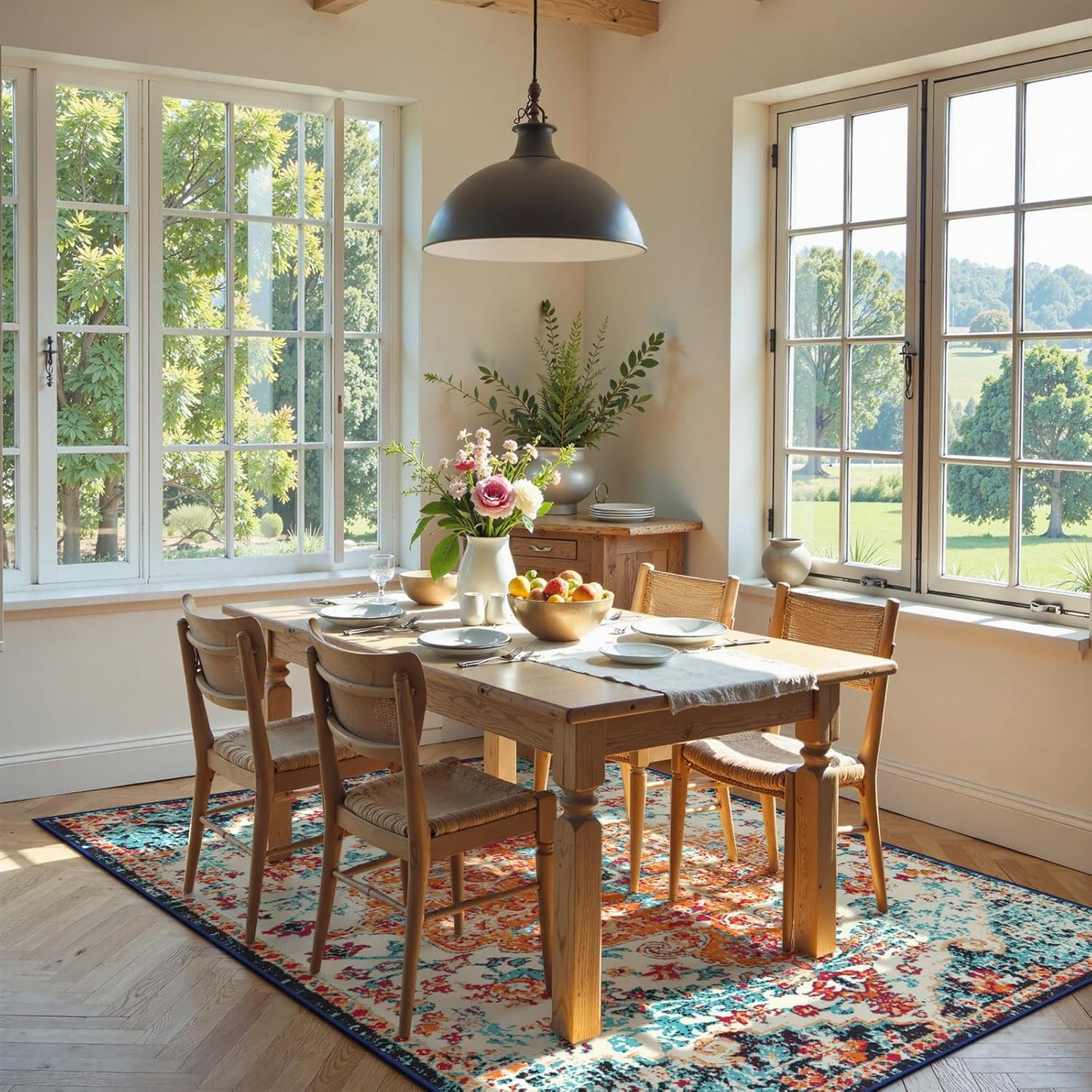 Lahome Orange 6x9 Area Rugs Boho Washable Area Rug for Bedroom,Large Area Rugs for Living Room Dining Room,Bohemian Vintage Non Slip Low Pile Indoor Accent Carpet for Home Office(6x9ft,Orange)