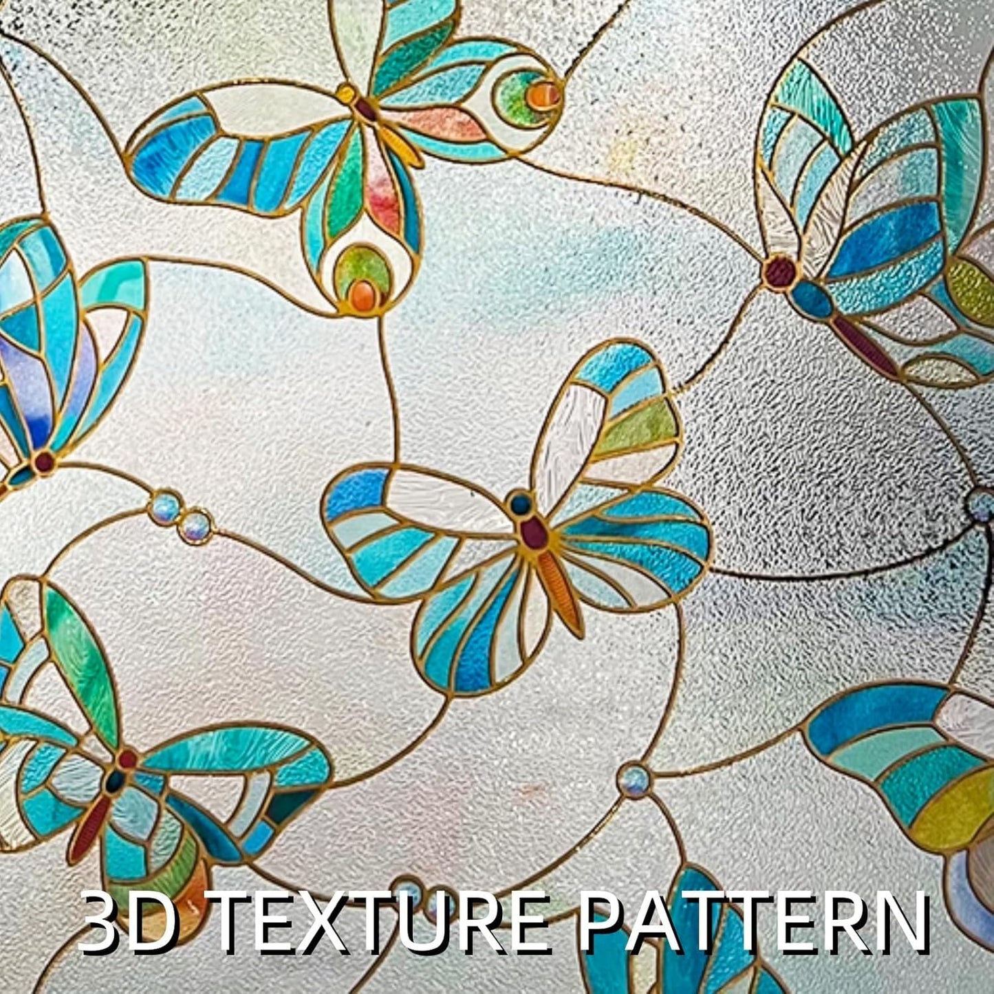 3D Stained Glass Window Film, Decorative Window Privacy Film for Bathroom,Front Door,Home, Sun Blocking Heat Control,Static Cling,Butterfly, 23.6inch x 35.4inch