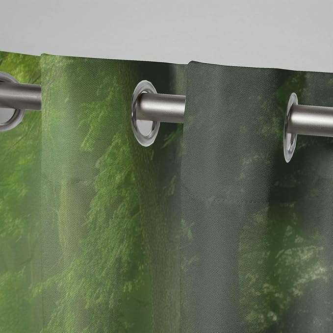 Forest Theme Waterproof Indoor/Outdoor Curtains,Dawn Trees Jungle Pattern,Waterproof, Privacy, Grommet Curtains for Patio, Pergola, Porch, Deck, Lanai, Cabana,2 Panel,W42 x L63,Green