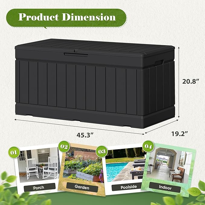 Flamaker Outdoor Storage Box 80 Gallon Resin Waterproof Deck Box Delivery Box with Wood Texture Large Storage Bin for Patio Cushions (Black)