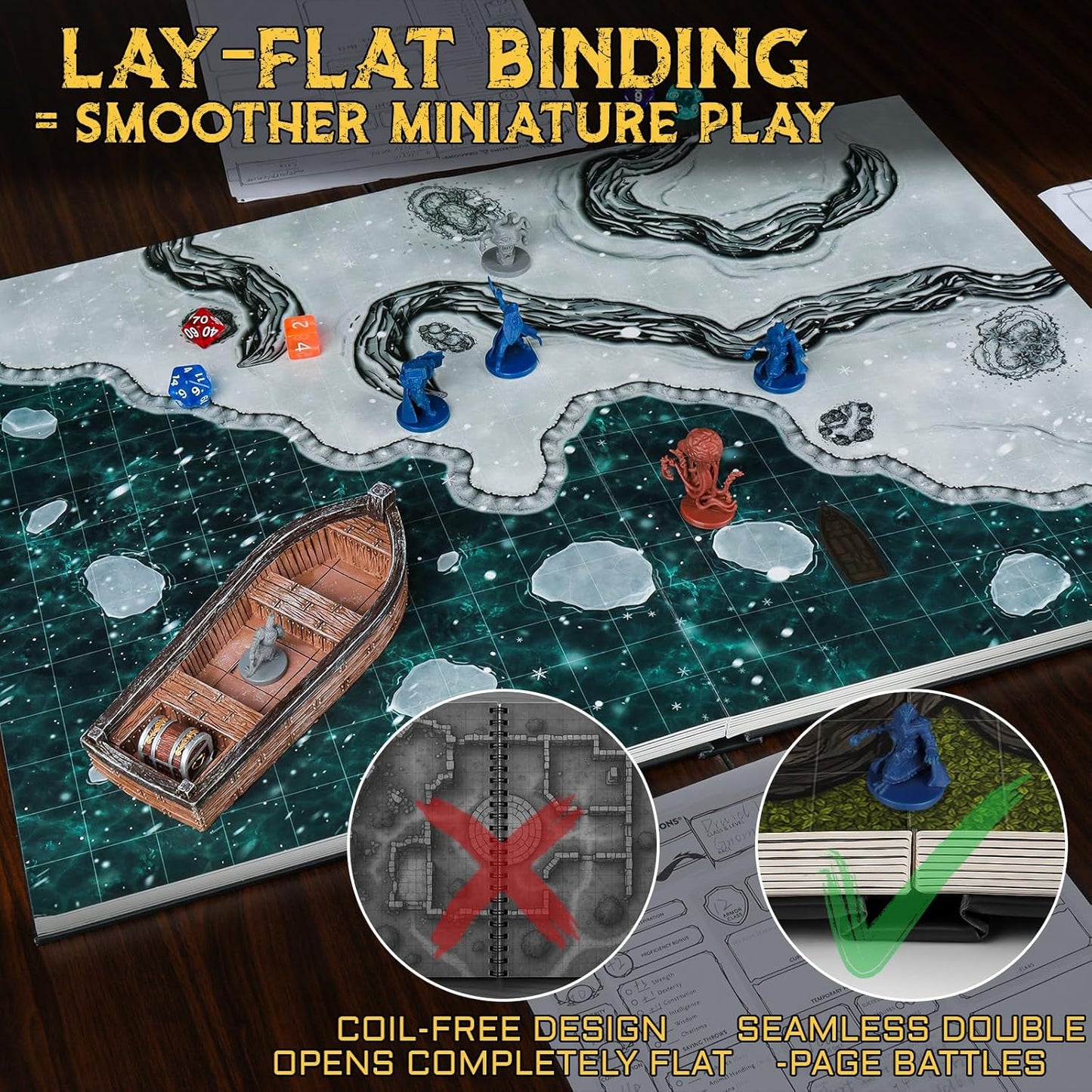 CZYY DND Battle Map Book – 32 Reusable Dry/Wet Erase Mats with 100+ Scenery Decals, 1" Grid & Lay-Flat Binding - Portable RPG Terrain Kit for Campaigns, Game Night & Miniature Battles (Style A)