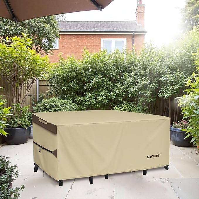 Outdoor Patio Furniture Cover - Heavy Duty Waterproof 600D Tough Canvas Protector for Square Table Cover, All-Season Dining Table and Chair Cover (74L x 74W x 28H Inch)