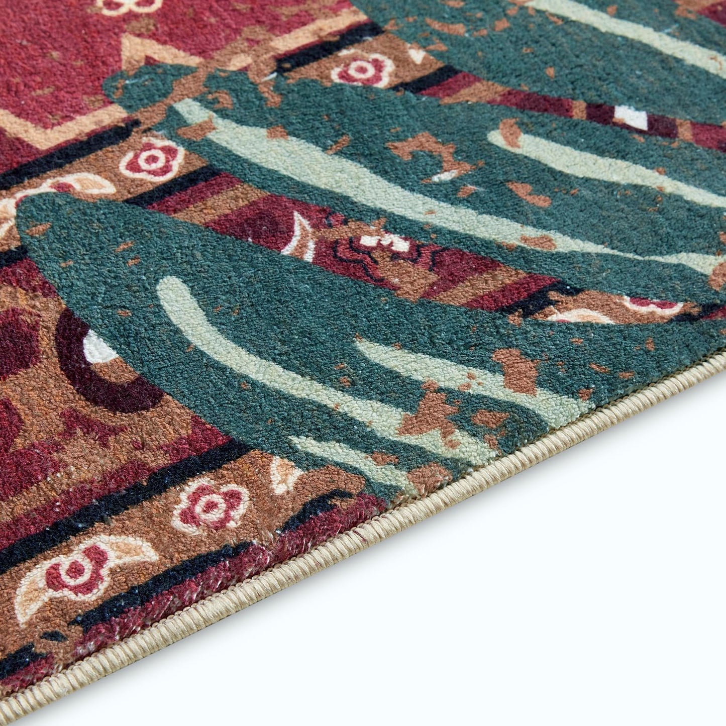 Tribal Rugs Summer Tropical 5x7 Area Rugs Wine Red Traditional Boho Vintage Oriental Rug Carpet for Bedroom Kitchen Dining Living Room Indoor Entryway Washable