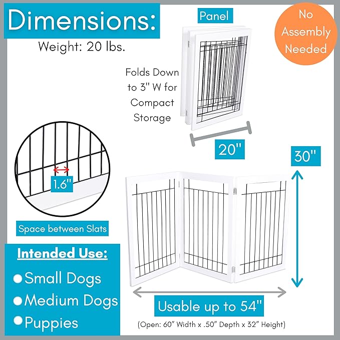 Internet's Best Traditional Wire Dog Gate - 3 Panel - 30" Tall - White