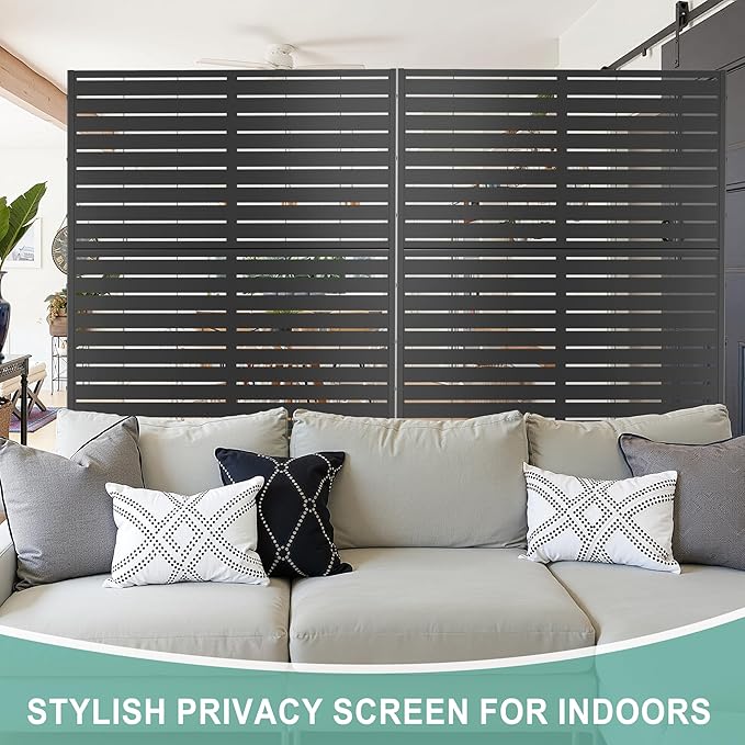 Metal Privacy Screen for Outdoor & Indoor Use, Free Standing Privacy Screen for Patio Garden Pool, 72" H x 47" W Decoative Privacy Panels, Weather Resistant, Easy Assembly (Black Louvered)