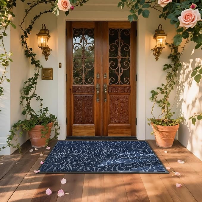 Yimobra Extra Large Door Mat 60x36, Waterproof Sturdy Outdoor Mats for Front Door, Heavy Duty Non-Slip Doormat for Garage Patio Entryway Indoor, Easy Clean, Blue