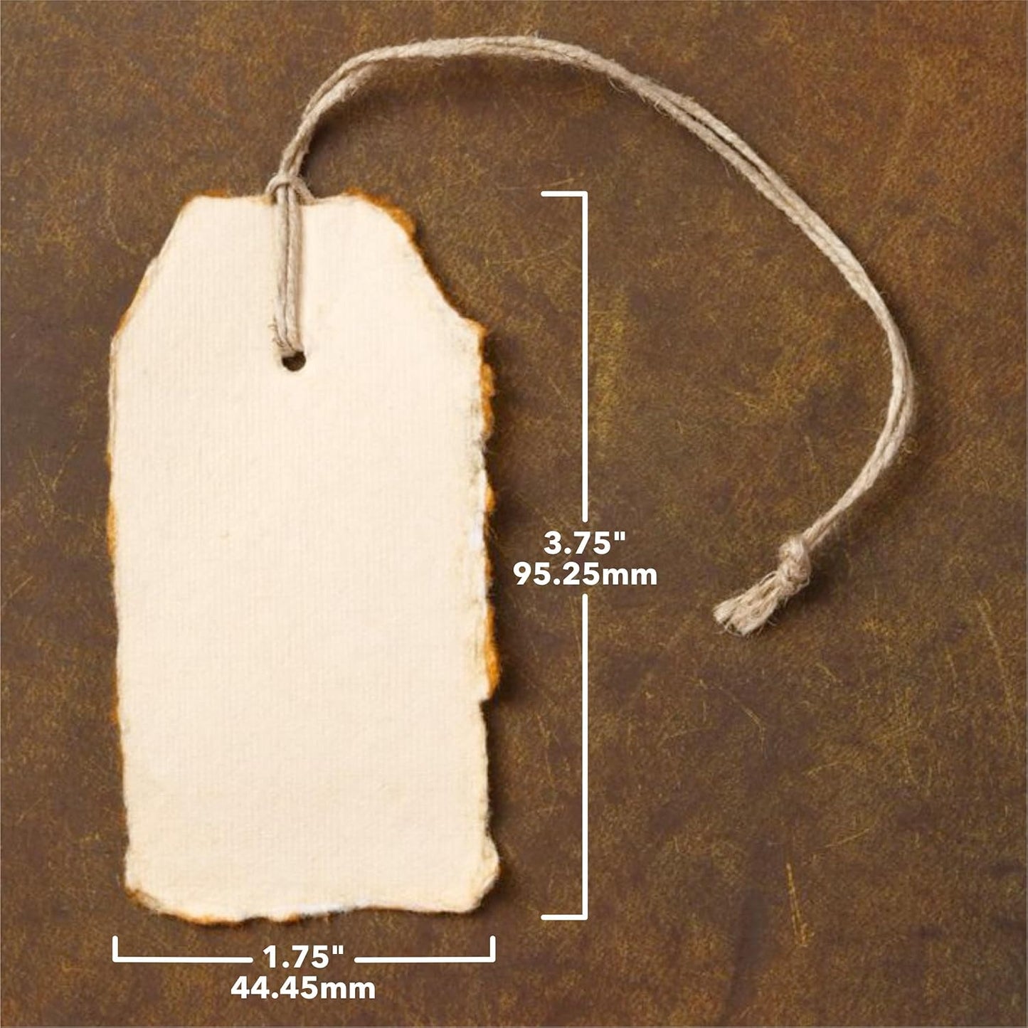 Wanderings Handmade Vintage Deckle Edge Tags with String - 3.75 x 1.75” Only - Pack of 25 - Ideal for Price or Gift Tags, Arts, Crafts, Place Cards, Name Cards - Cold Press Thick 150 GSM