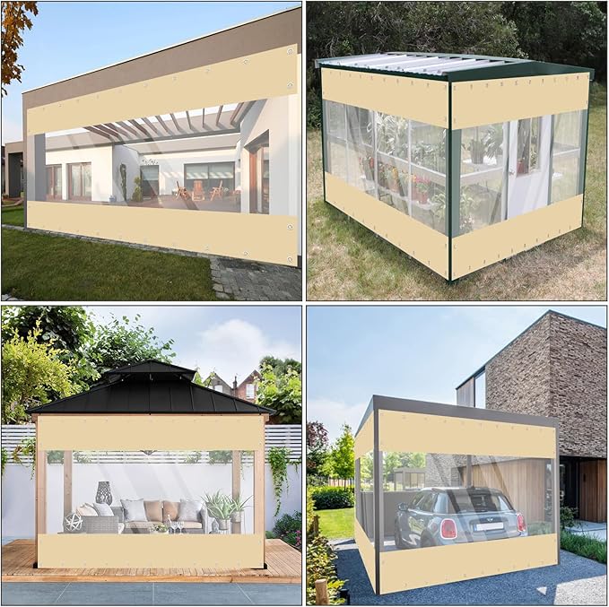 Clear Vinyl Curtains for Patio Enclosure, 23oz Heavy Duty Waterproof Anti-UV and Tear-Resistant Tarpaulin with Grommets, Weatherproof Panels for Porch, Pergola, Gazebo, Balcony, Outdoor