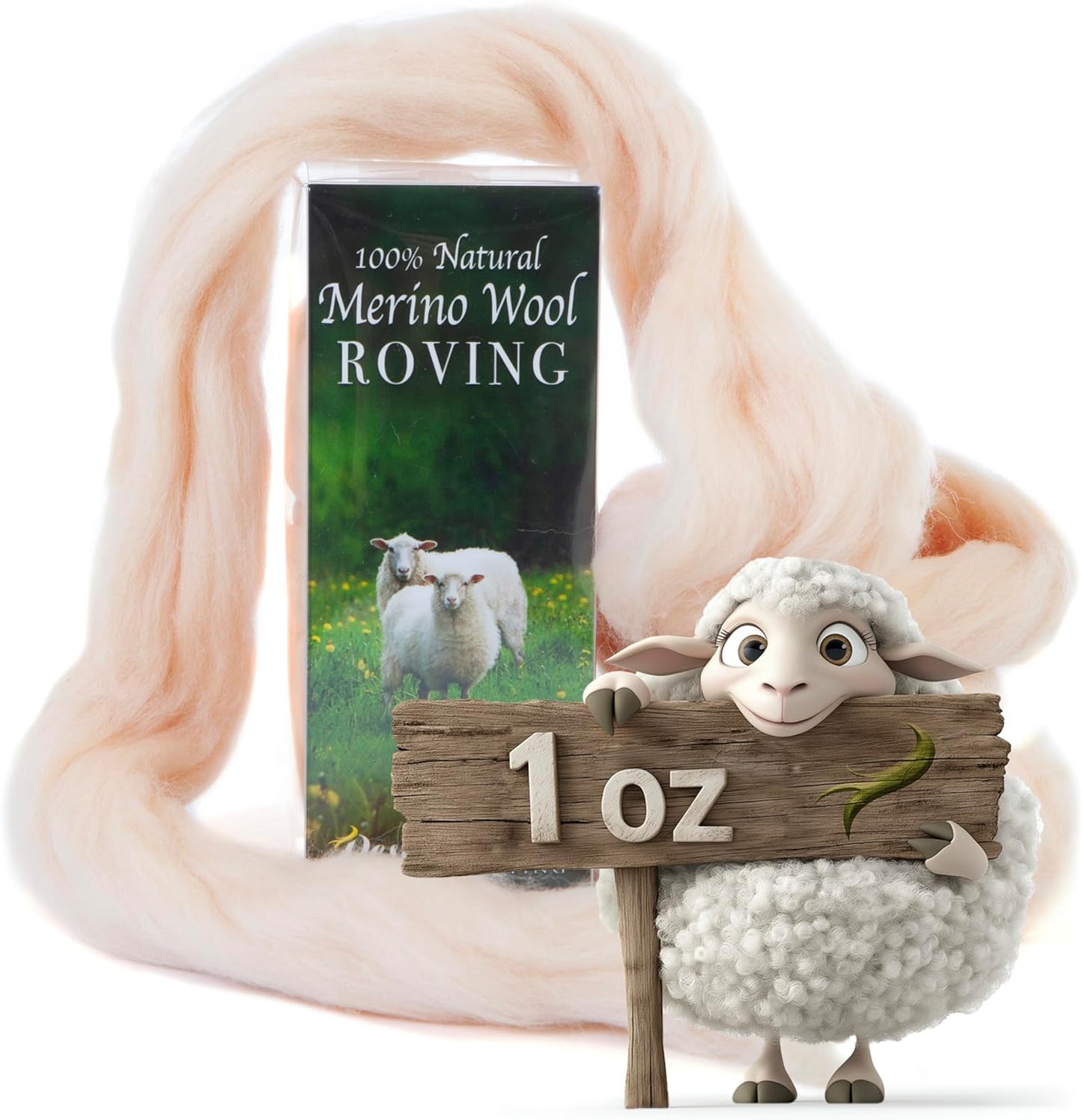 Desert Breeze Distributing 100% Natural Merino Wool Roving - Premium Combed Top Merino Roving Wool - Tapestry, Spinning, Wet Felting & Needle Felting Supplies - 21.5 Micron - 1 oz, Color Vanilla