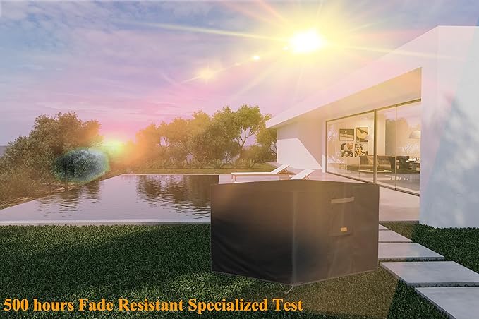 Fire Pit Cover 600D Heavy Duty Waterproof Fabric With PVC Coating Rectangular 48" Wx 28" D x 24" H Black Fits for 46-48 Inch Fire Pit Table Fade Resistant Outdoor Firepit Cover