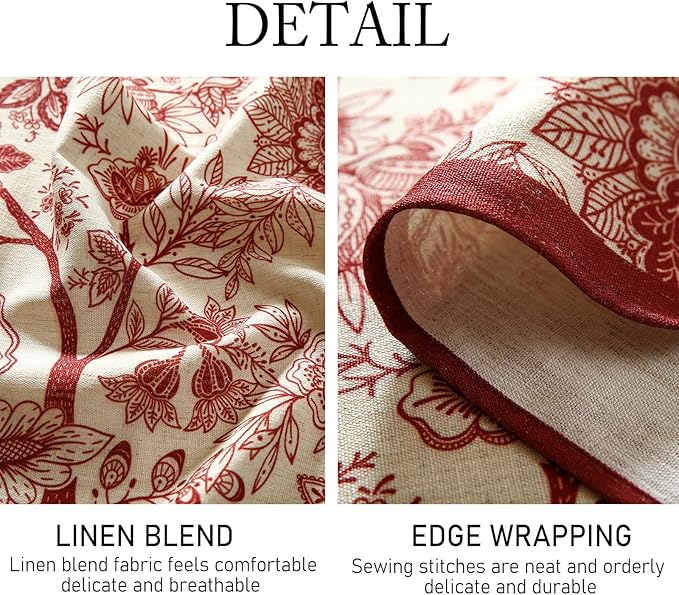 ISAENNE Designer French Linen Table Cloth for Rectangle Table,Red Floral Washable Indoor Tablecloth,Durable Home Decor Tablecloths for Dining Thanksgiving Kitchen Party Christmas,55"*79"-Ruyi A