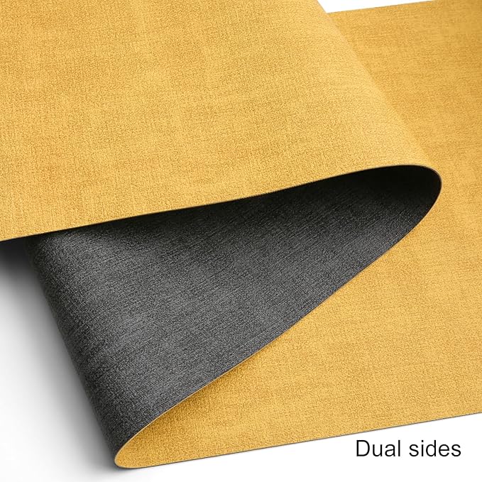 Table Runners 55 Inches Long, Dual-Sided Faux Leather Farmhouse Table Runner Waterproof Heatproof Non-Slip for Living Room Party Home Decor Holiday Decorations(Gray Yellow, 15 x 55 Inch)