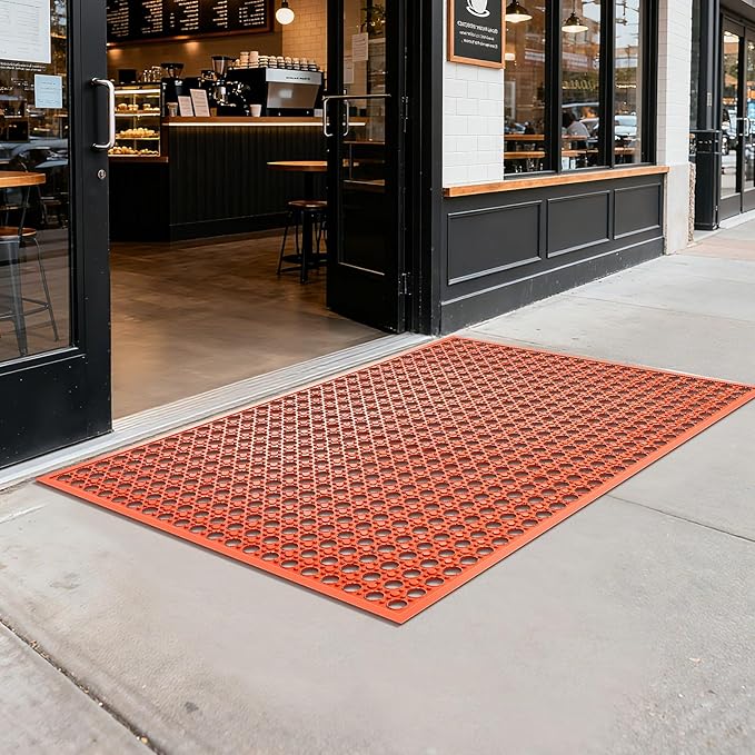 Outdoor Rubber Mat Kitchen Anti-Fatigue Entrance Floor Mats (24"x 36") Commercial Restaurant Bar Floor Mat New Outside Rubber Non Slip Drainage Mat Red