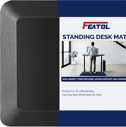 FEATOL Anti Fatigue Mat for Standing, 9/10 Extra Thick Ergonomic Standing Desk Mat, Comfort & Durable Memory Foam Standing Mat at Home,Office All Day (20" x 32", Black,4PC)