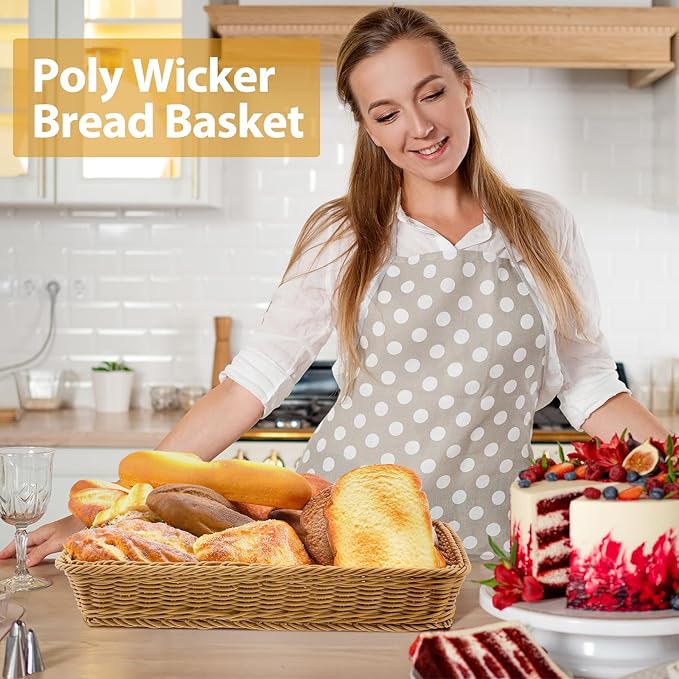 Eccliy 6 Pack Poly Wicker Bread Baskets 19 Inch Imitation Rattan Serving Trays for Bread Snacks Fruit Vegetables Tabletop Display Basket for Kitchen Restaurant Home Hotel