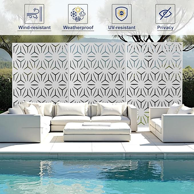Outdoor Privacy Screen,72" H×47" W Metal Privacy Screen, Freestanding Privacy Fence Panels for Patio