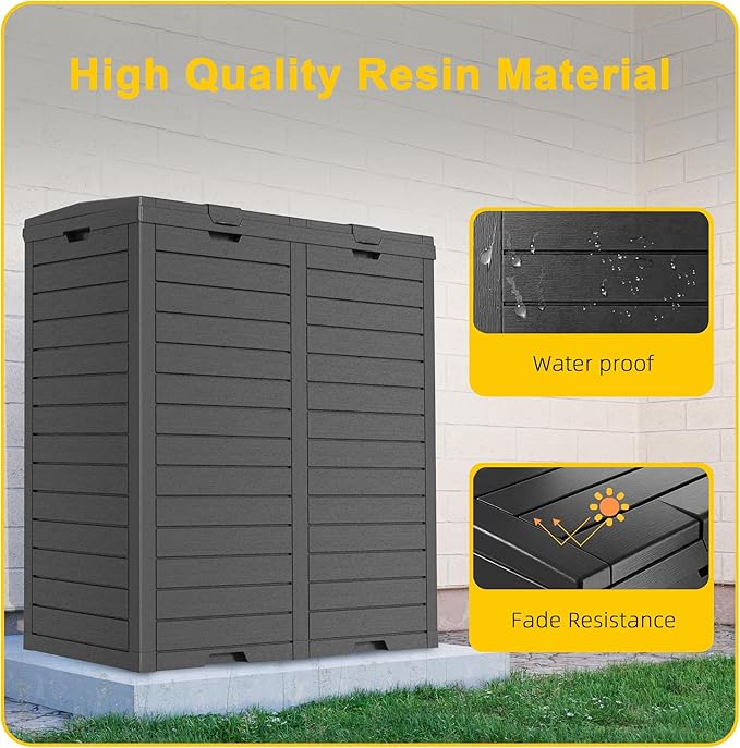 Outdoor Trash Can with lid, Waterproof, UV-Resistant Resin Garbage Can, Lockable Lid and Drip Tray, Animal-Proof, for Patio, Kitchen, Backyard and Deck (Black, 76 Gallon)