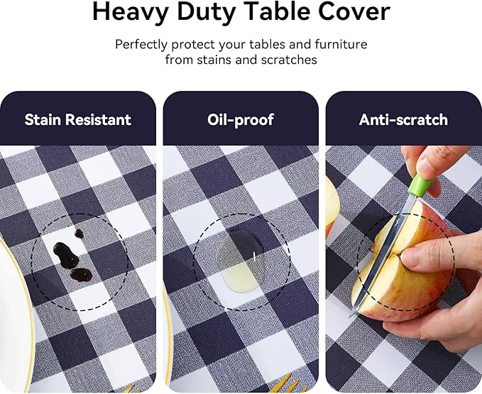 Romanstile Rectangle Vinyl Tablecloth, 100% Waterproof Buffalo Gingham Plastic Table Cloth, Heavy Duty Wipeable Checkered Table Covers for Outdoor, Camping, Picnic, Patio - 60 x 120, Navy Blue
