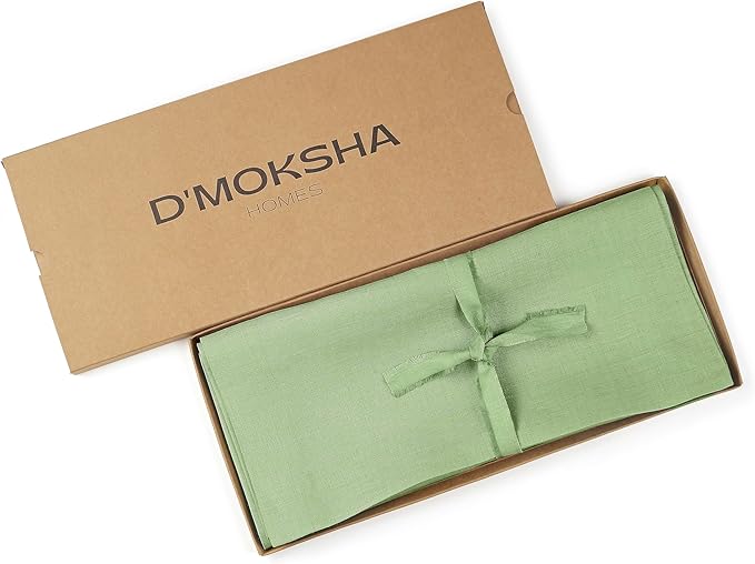D'Moksha Homes Linen Sage Green Table Runner 144 Inches Long - 100% Pure Linen Extra Long Table Runner 14 x 144 Inch for Winter, Holiday - Machine Washable