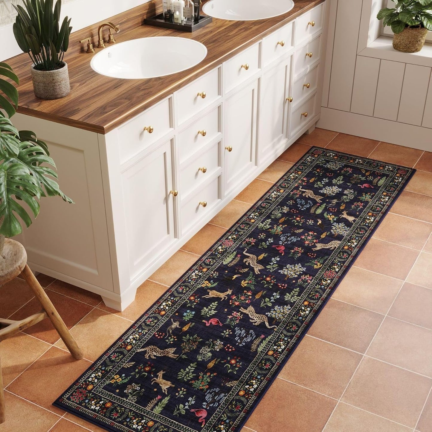 Rugcomf Runner Rug for Kitchen Rug Non Slip 2'x6' Washable Rugs with Rubber Backing Soft Floral Animal Carpet Runner for Kitchen, Laundry, Bedroom, Bathroom (Blue)