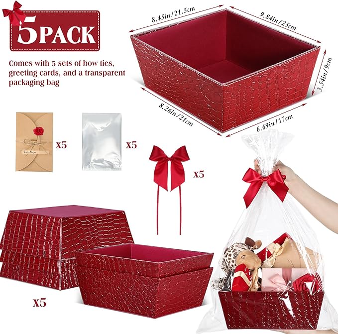 Wonderjune 20 Pcs Valentines Day Gift Baskets Empty To Fill Baskets For Gifts Empty With Gift Bag Bow Valentines Gifts Storage Basket Bulk for Wedding Party Wrapping(Wine Red)