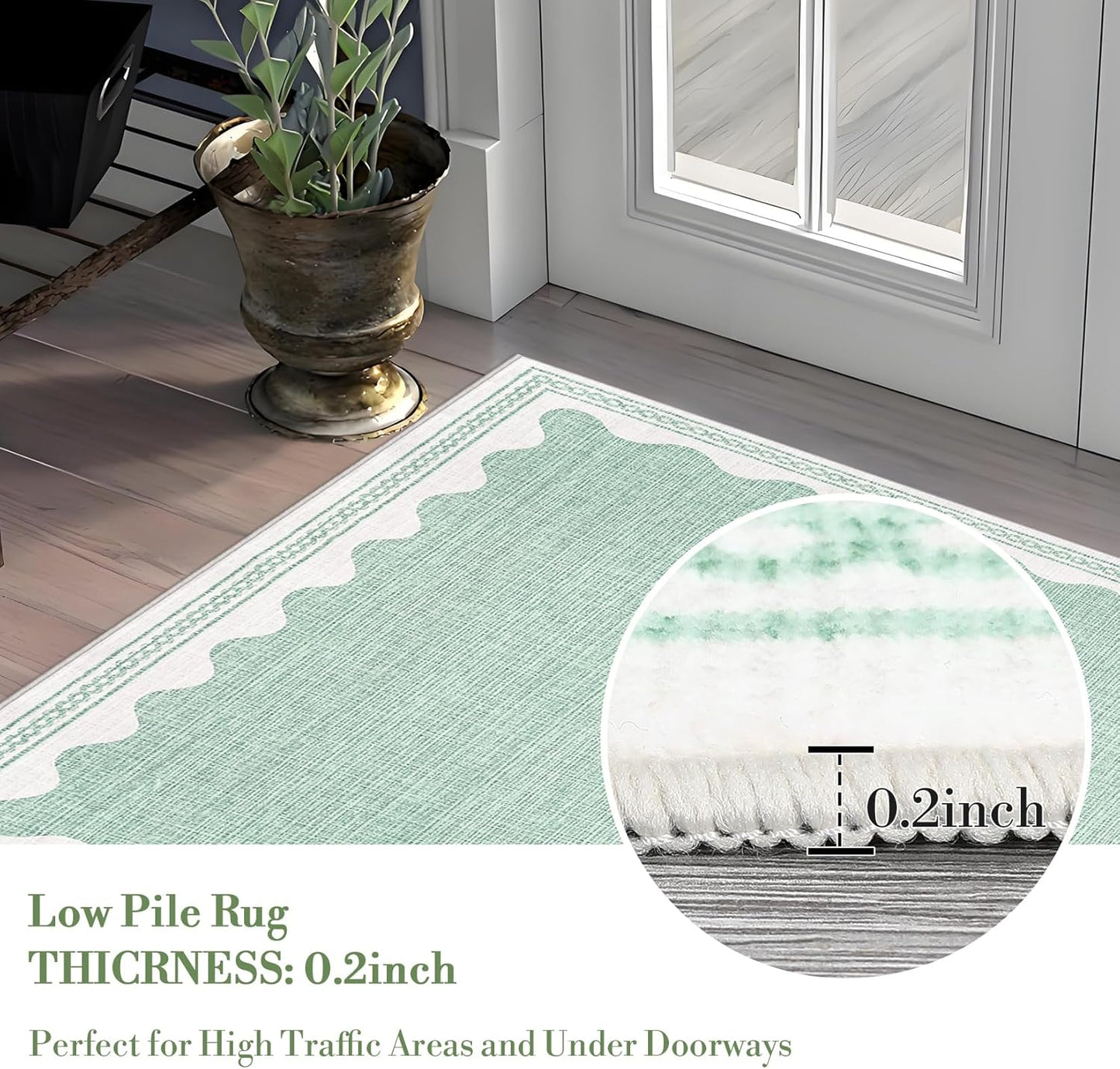 Scalloped Round Rug 4ft, Small Area Rugs Solid GreenRug for Bedroom Girls, Washable Rugs for Living Room, Non Slip Scalloped Round Bath Mat, Soft Dorm Nursery Carpet for Bedside