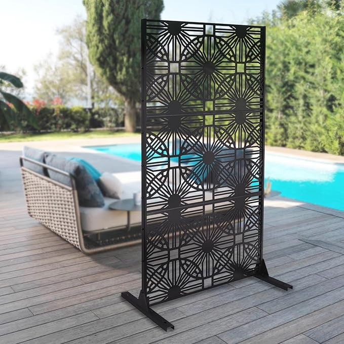 Outdoor Privacy Screen Freestanding, 36" W x 71.5" H Outdoor Decorative Screen Backyard Privacy Fence for Patio Garden Balcony Porch, Black Lattice Panels