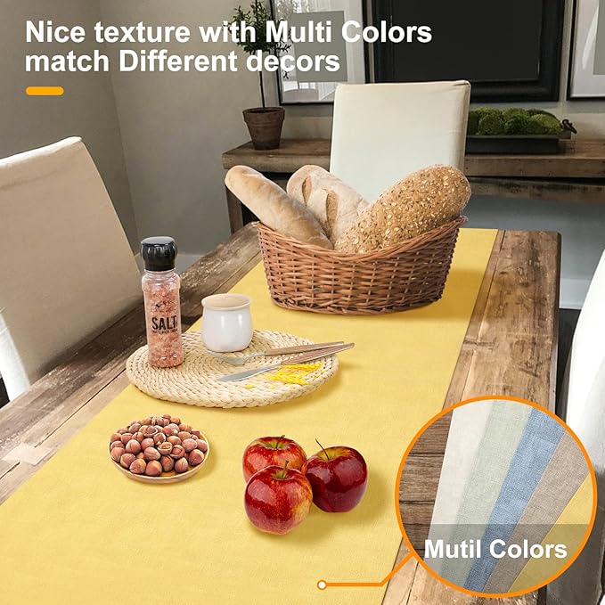 Wipeable Table Runner, Thick Farmhouse Dresser Runner, Rustic for Kitchen, Bedroom, Living Room, Indoor and Outdoor (72'', Mustard Yellow)