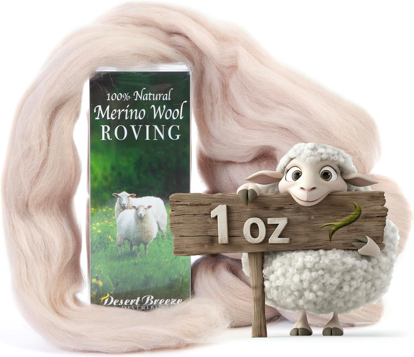 Desert Breeze Distributing 100% Natural Merino Wool Roving - Premium Combed Top Merino Roving Wool - Tapestry, Spinning, Wet Felting & Needle Felting Supplies - 21.5 Micron - 1 oz, Color Cafe Au Lait