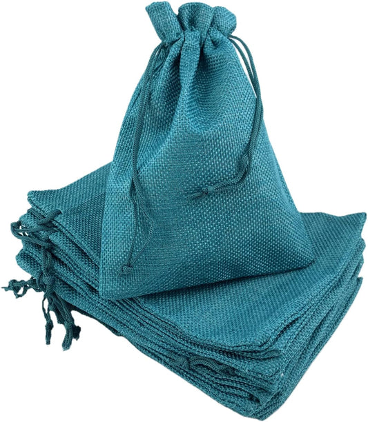 Palmhomee Pack of 25 Burlap Gift Bags with Drawstring Linen Jewelry Pouches Wedding Hessian Jute Bags for Birthday Jewelry and Treat Pouches Party Wedding Favors Gift Art and DIY Craft  (6x8 Inch, Peacock Blue)
